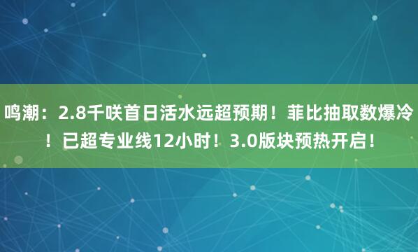 鸣潮:2.8千咲首日活水远超预期!菲比抽取数爆冷!已超专业线12小时!3.0版块预热开启!
